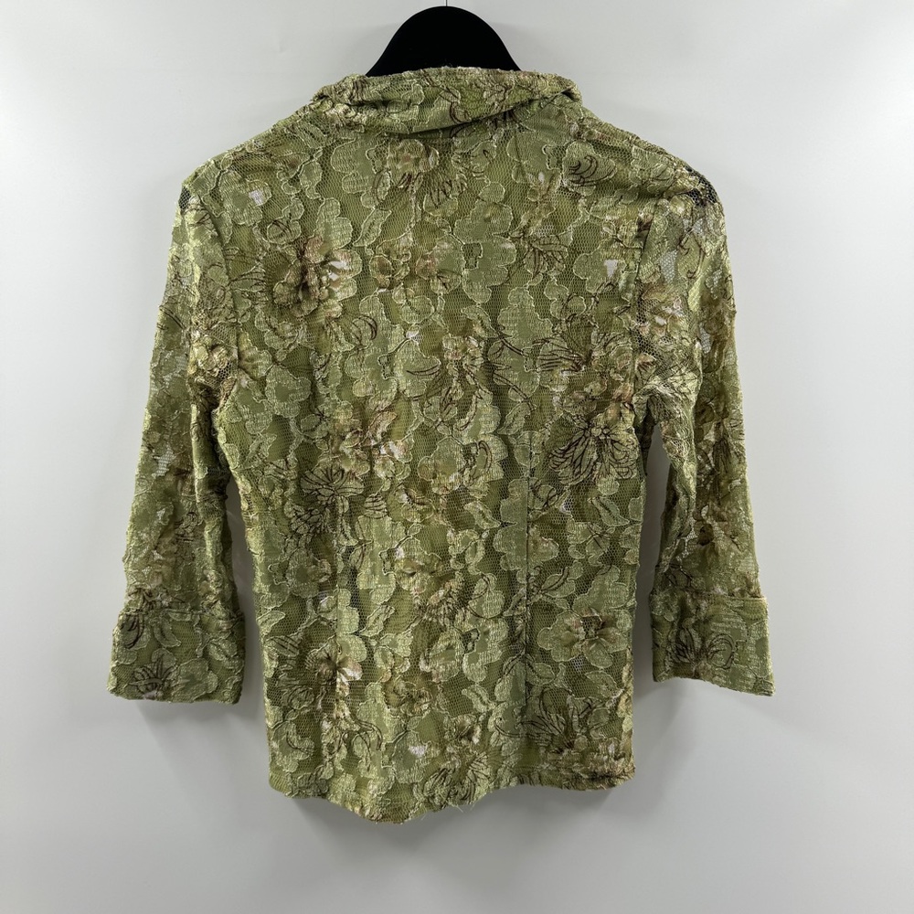 International Concepts Petites Green Lace Quarter Sleeve Button Down Top Size M - Picture 5 of 5